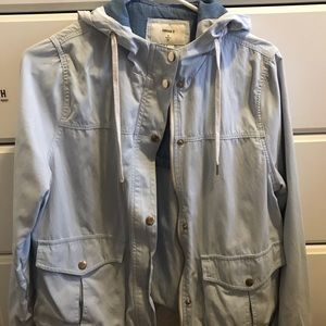 Baby blue hooded zip up jacket